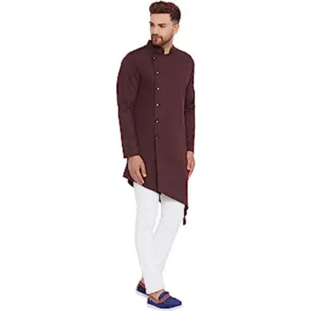 HYPERNATION Men's Solid Pure Cotton brown 🤎 Kurta - Picture 1 of 8
